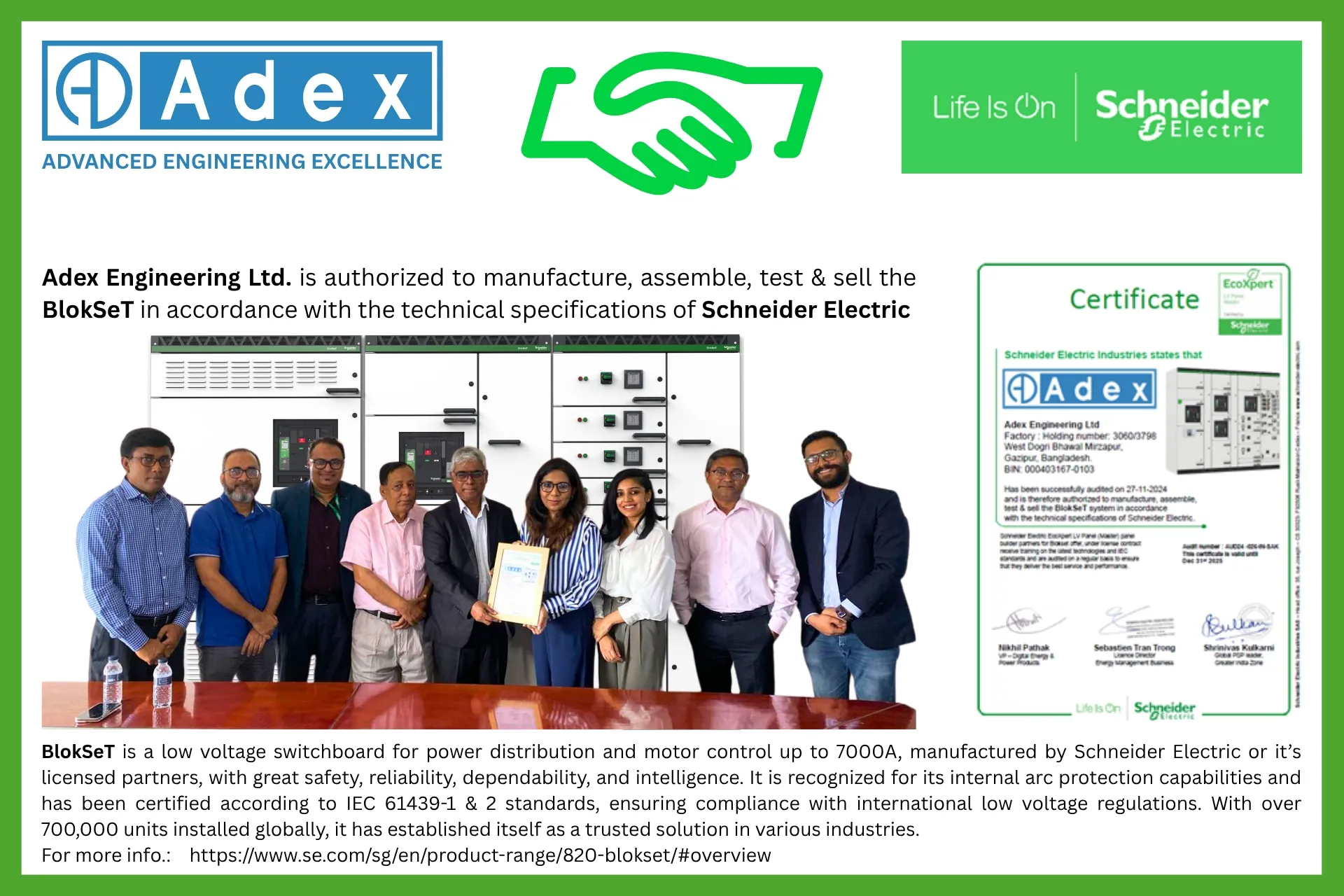 Adex Engineering Ltd. is now an official BlokSeT partner of Schneider Electric!